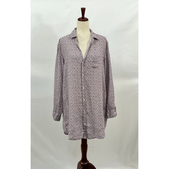 FRANK & EILEEN Sz L Large Blue Red Floral Mary Shirt Dress Linen Long Sleeve - Picture 9 of 10